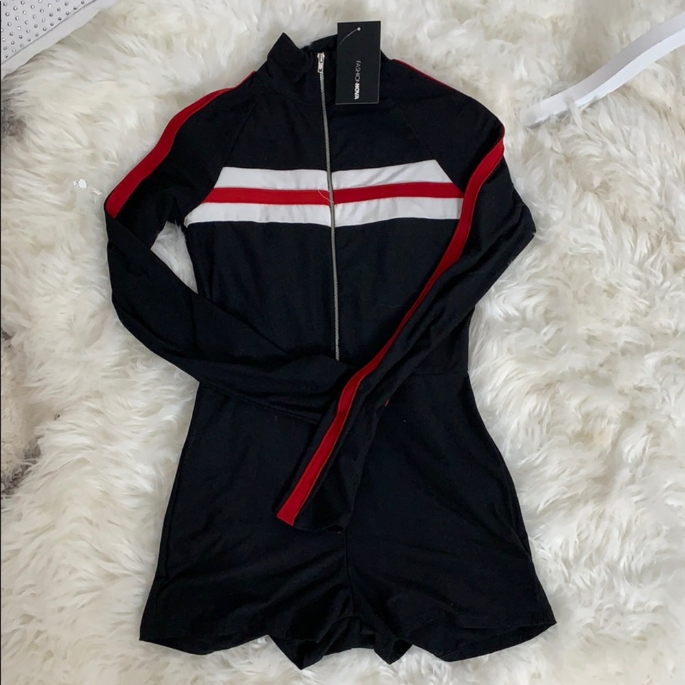 Brand new red white and black romper